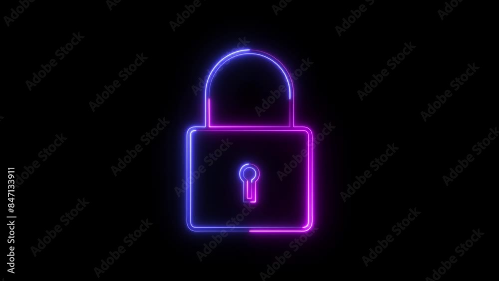 Abstract neon shine lock icon animation with black background. Abstract neon shine lock icon animation with black background.