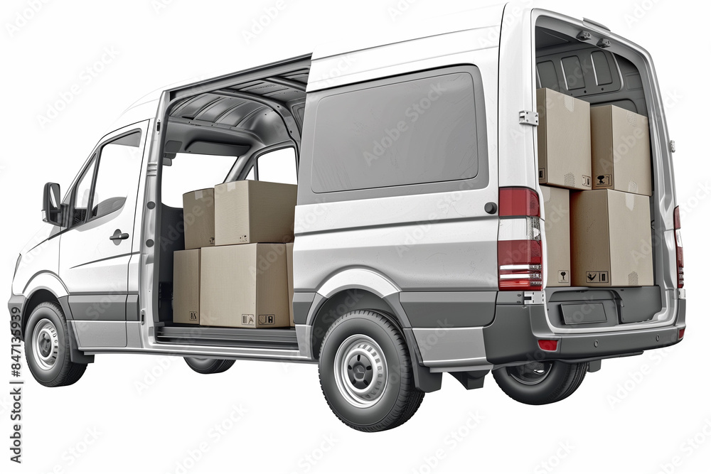 Naklejka premium A white van is loaded with boxes