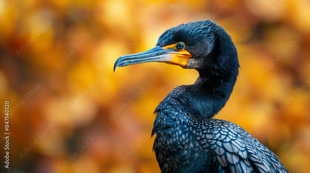 Naklejka premium Great Cormorant with Blurred Nature Background in Autumn