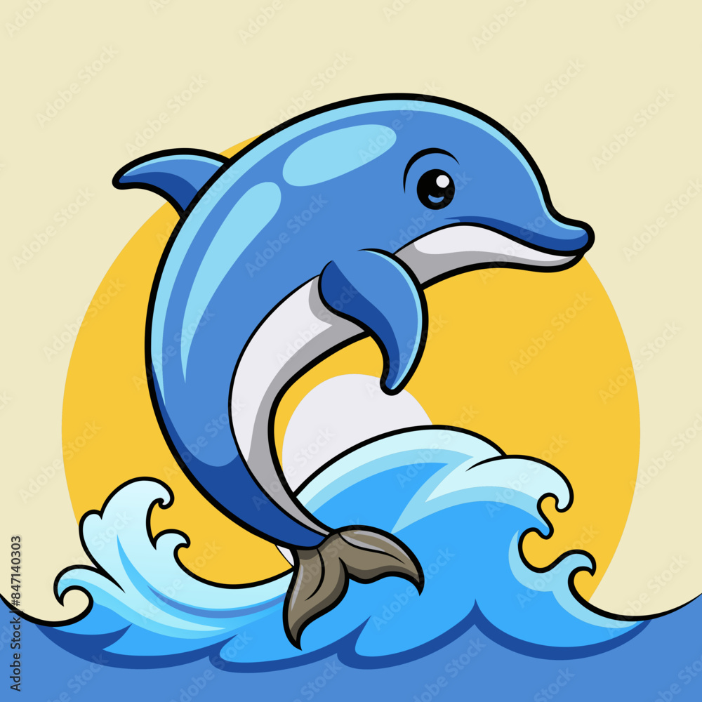 A playful dolphin leaping out of the ocean waves vector illustration A playful dolphin leaping out of the ocean waves vector illustration