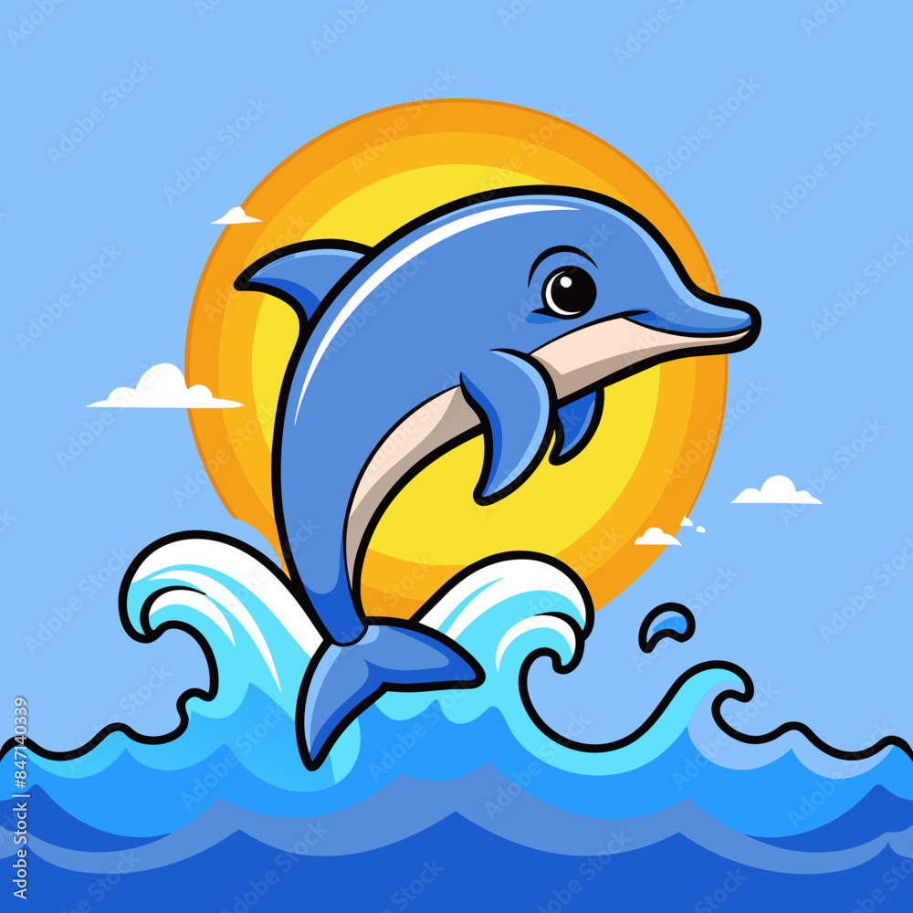 Obraz premium A playful dolphin leaping out of the ocean waves vector illustration