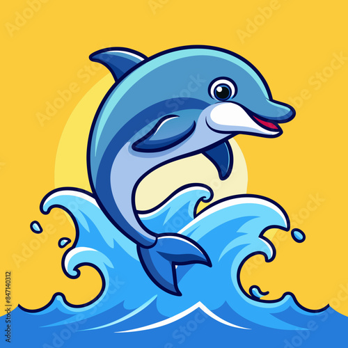 A playful dolphin leaping out of the ocean waves  vector illustration