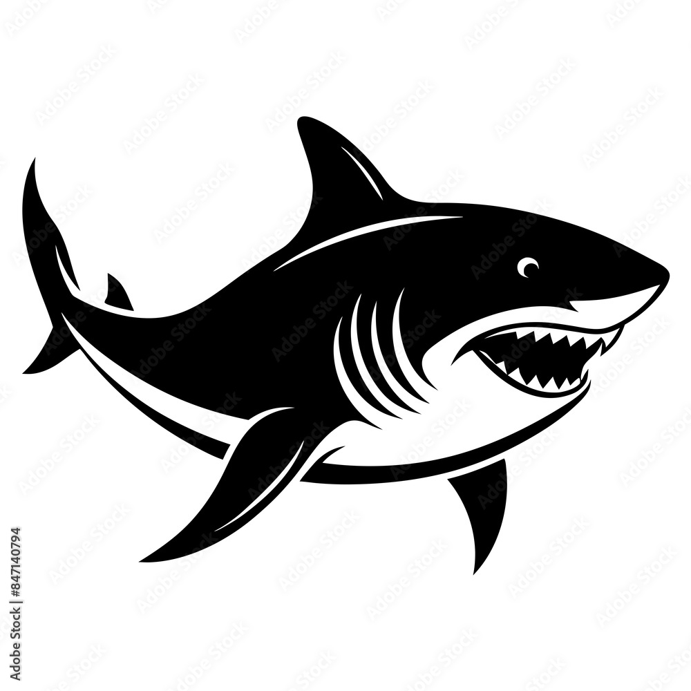 Shark vector silhouette on white background