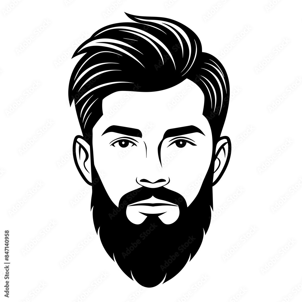 A young man's head without shoulders, with a beautiful beard vector silhouette A young man's head without shoulders, with a beautiful beard vector silhouette