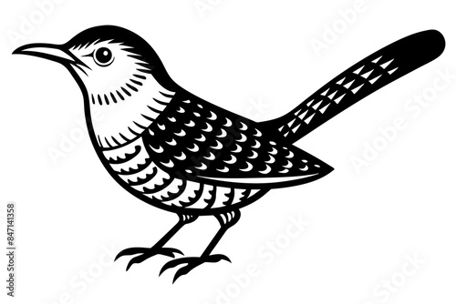 Solid black outline Cactus Wren animal vector silhouette