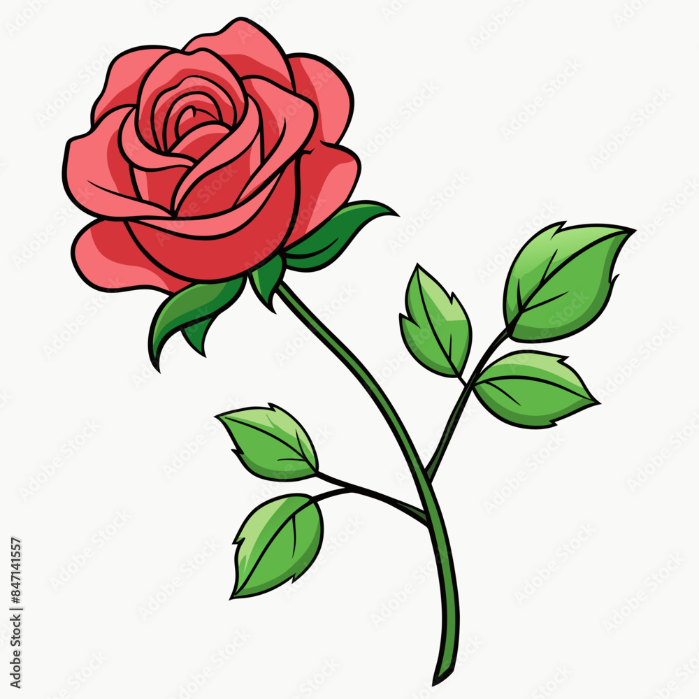 Fototapeta premium A Persian rose, with petals like silk, blooms on a white branch vector illustration