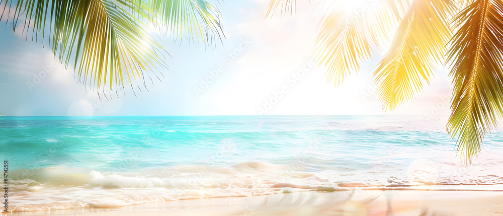 Fototapeta premium Tropical beach with palm trees and great copy space for Summer.