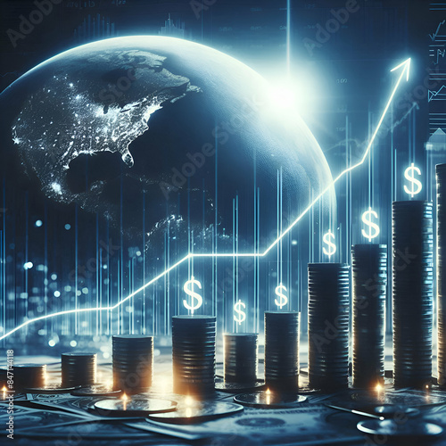Stock trading chart showing increasing money growth ,to the moon