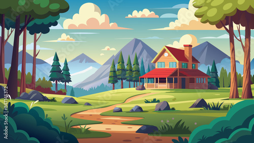 a large clearing and a house on the horizon vector illustration