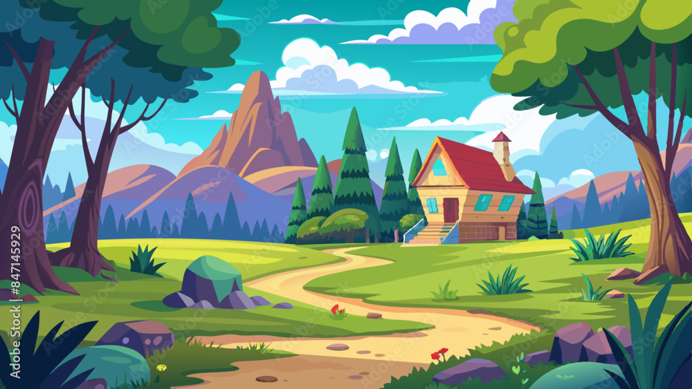 Fototapeta premium a large clearing and a house on the horizon vector illustration