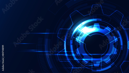 Futuristic Blue Glowing Interface with Circles and HUD Elements on Dark Background