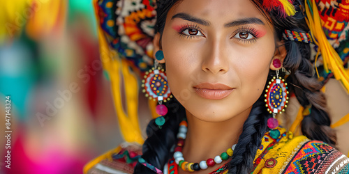 Young woman in ethnic dress and jewelry, giving a strong, confident stare towards the camera