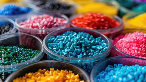 Colorful plastic pellets. Thermoplastic polymer resins. Plastic raw material. AIG535 photo