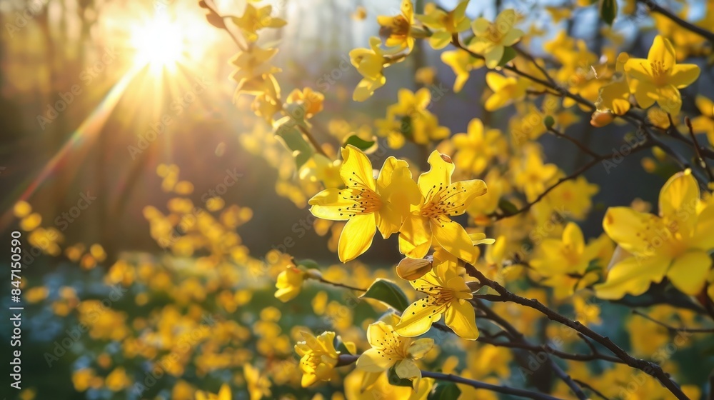 Bright yellow flowers in full bloom during a sunny spring day Bright yellow flowers in full bloom during a sunny spring day