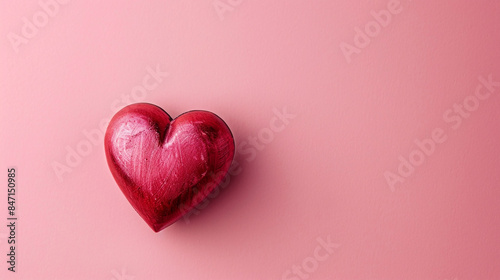 wide horizontal valentine day background image of maroon color abstract heart shape line drawing sketch drawn on a pink background with empty space for texts