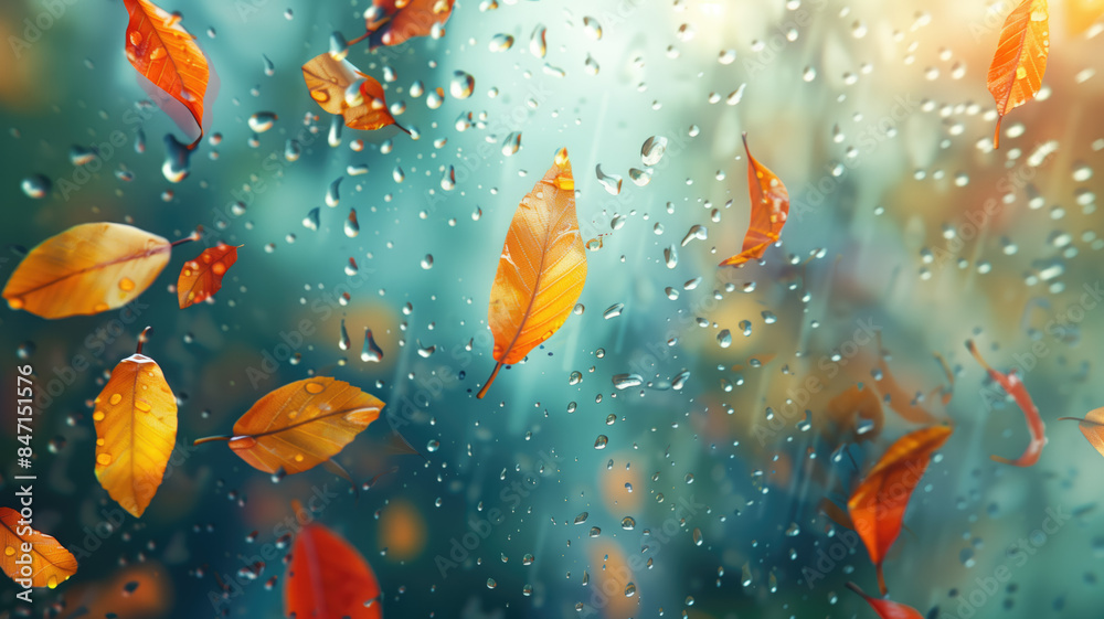 rainy day with autumn leaves on window glass outdoor concept of fall season generative ai rainy day with autumn leaves on window glass outdoor concept of fall season generative ai