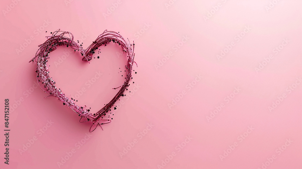 wide horizontal valentine day background image of maroon color abstract heart shape line drawing sketch drawn on a pink background with empty space for texts wide horizontal valentine day background image of maroon color abstract heart shape line drawing sketch drawn on a pink background with empty space for texts