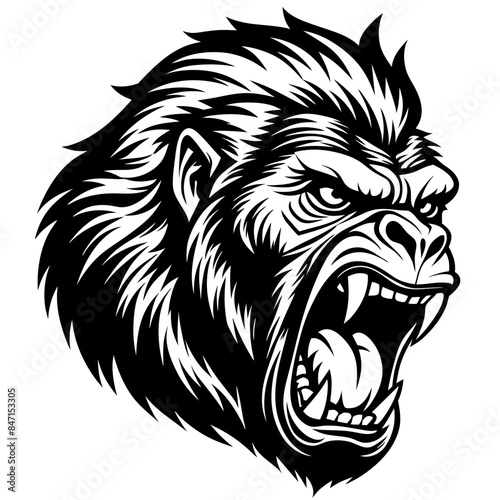 angry gorilla head side view vector illustration