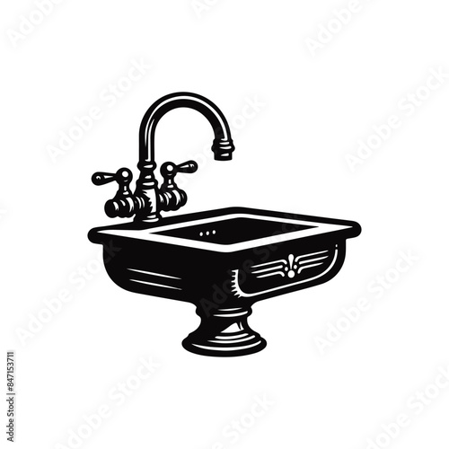 Kichen sink silhouette vector with white color background