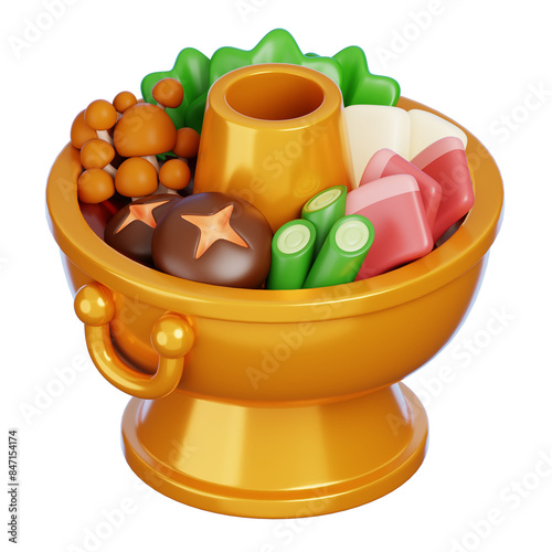 Chinese hot pot isolated. Gourmet delicious food icon. 3d rendering.