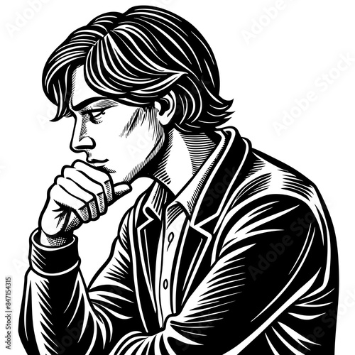 a person in a thoughtful pose with their hand vector illustration