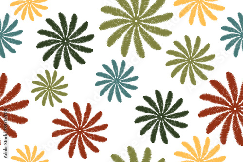 Damask Ikat floral seamless pattern. colorful flower embroidery. design for fashion women, texture, fabric, clothing, wrapping paper, curtains, and decoration. vintage wallpaper
