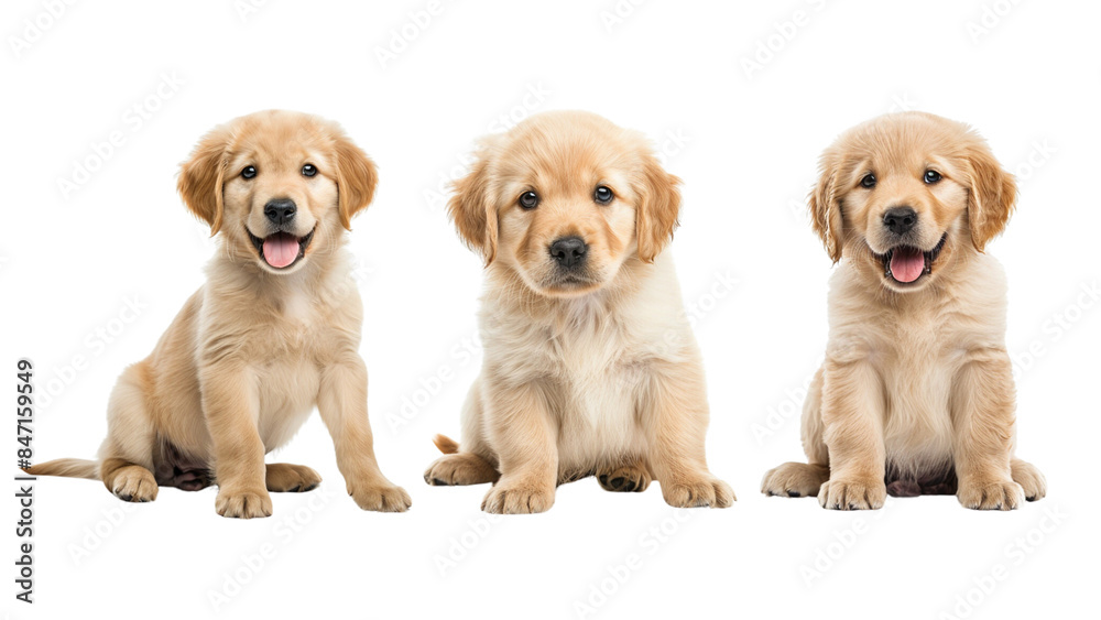 A small golden retriever puppy is sitting on a transparent background. A small golden retriever puppy is sitting on a transparent background.