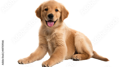 A small golden retriever puppy is sitting on a transparent background. photo