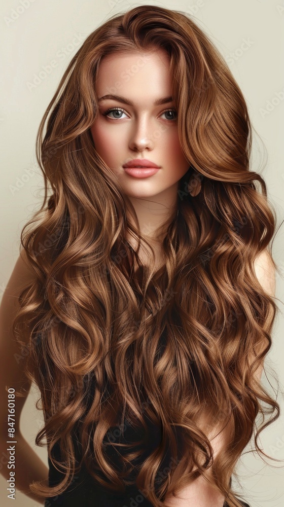 A woman with long brown hair is posing for a photo A woman with long brown hair is posing for a photo