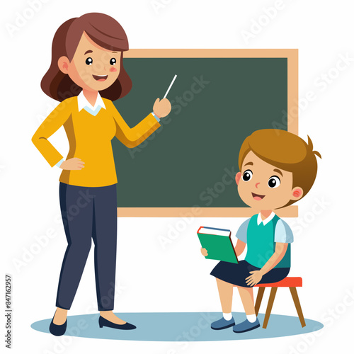 a teacher teach his student on blackboard vector illustration