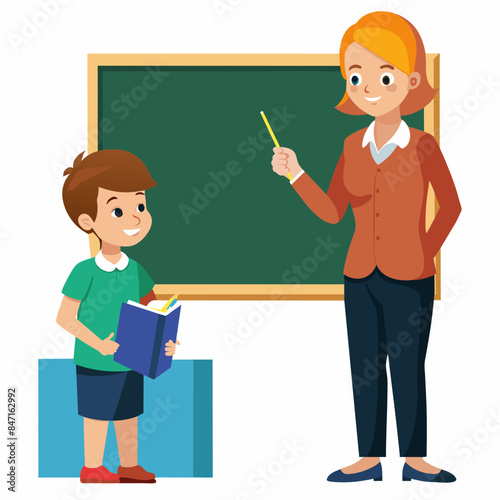 a teacher teach his student on blackboard vector illustration