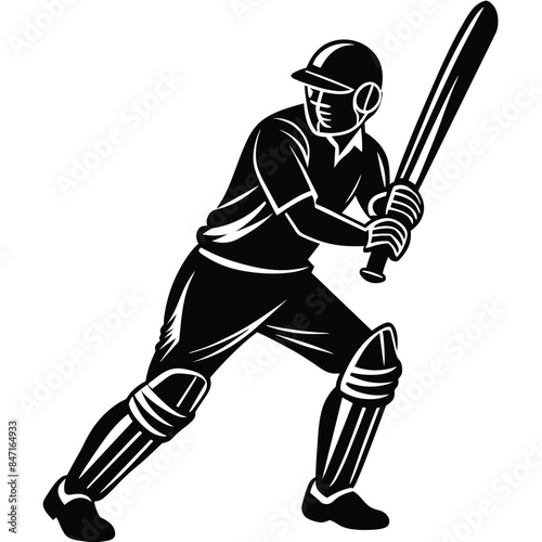 Retro Cricket Player Batsman Batting Stance Silhouette Graphic