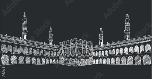 saudi arabia mecca kaaba hand drawing vector illustration	