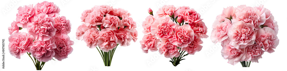 Collection set of Bouquet of pink carnations isolated on transparent background Collection set of Bouquet of pink carnations isolated on transparent background