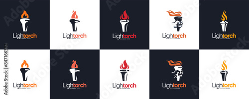 collection of competition torch logo, spirit, sport, logo design illustration.