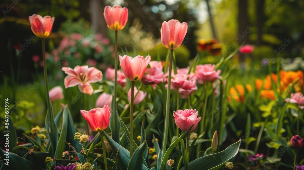 Blooming pink tulip flowers in late spring Blooming pink tulip flowers in late spring