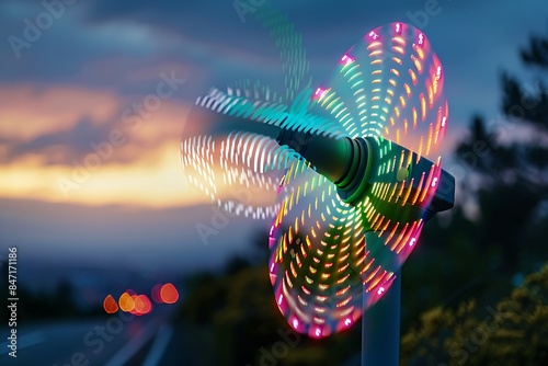 A digital windmill with blades that spin according to energy market trends photo