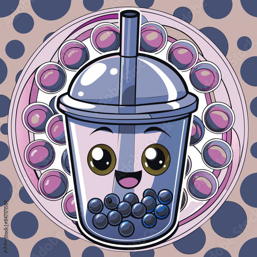 Bubble tea cup design, Milk tea, yummy drinks, coffees and soft drink doodle style, AI Generative