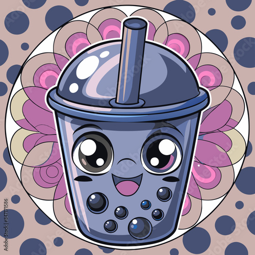 Bubble tea cup design, Milk tea, yummy drinks, coffees and soft drink doodle style, AI Generative