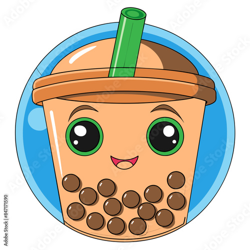 Bubble tea cup design, Milk tea, yummy drinks, coffees and soft drink doodle style, AI Generative