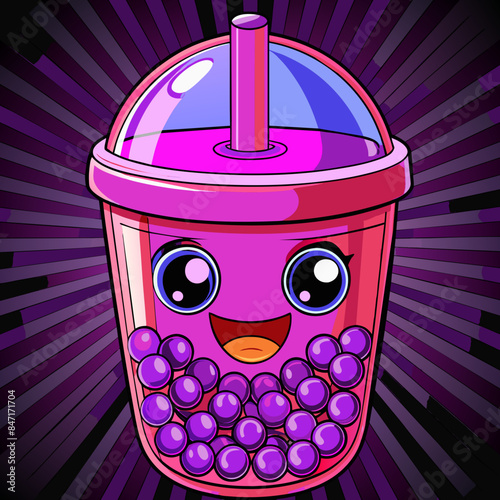 Bubble tea cup design, Milk tea, yummy drinks, coffees and soft drink doodle style, AI Generative