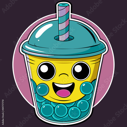 Bubble tea cup design, Milk tea, yummy drinks, coffees and soft drink doodle style, AI Generative