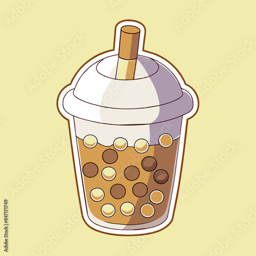 Bubble tea cup design, Milk tea, yummy drinks, coffees and soft drink doodle style, AI Generative