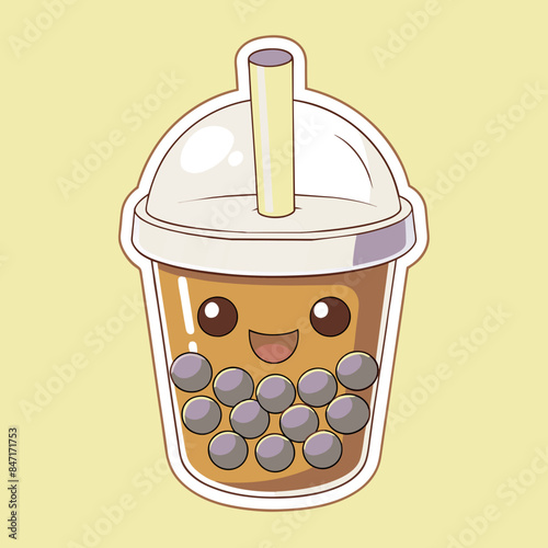 Bubble tea cup design, Milk tea, yummy drinks, coffees and soft drink doodle style, AI Generative