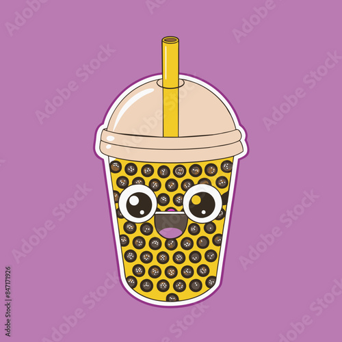 Bubble tea cup design, Milk tea, yummy drinks, coffees and soft drink doodle style, AI Generative