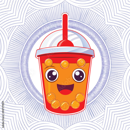 Bubble tea cup design, Milk tea, yummy drinks, coffees and soft drink doodle style, AI Generative