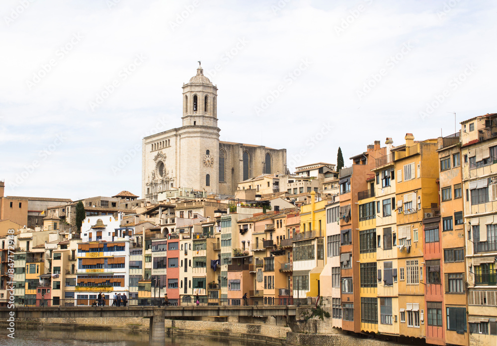 Fototapeta premium View of the old town and bridge on a summer day. Girona. Spain.