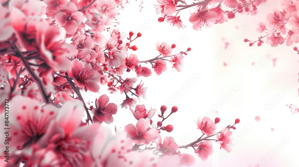 Cherry blossoms in spring against a natural white backdrop