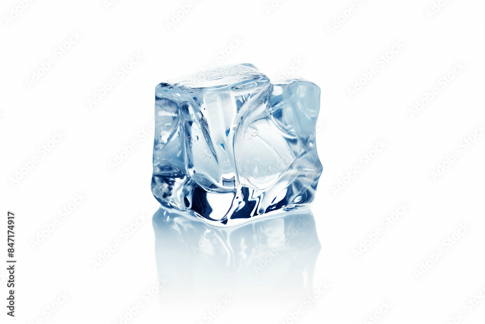 one ice cube crystal clear, isolated on white background one ice cube crystal clear, isolated on white background
