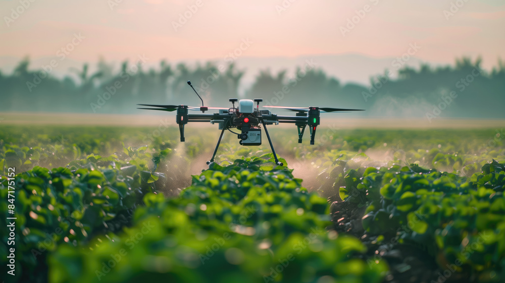 Smart farm drone flying spray Modern technologies in agriculture. industrial drone flies over green field and sprays useful pesticides to increase productivity destroys harmful insects Smart farm drone flying spray Modern technologies in agriculture. industrial drone flies over green field and sprays useful pesticides to increase productivity destroys harmful insects
